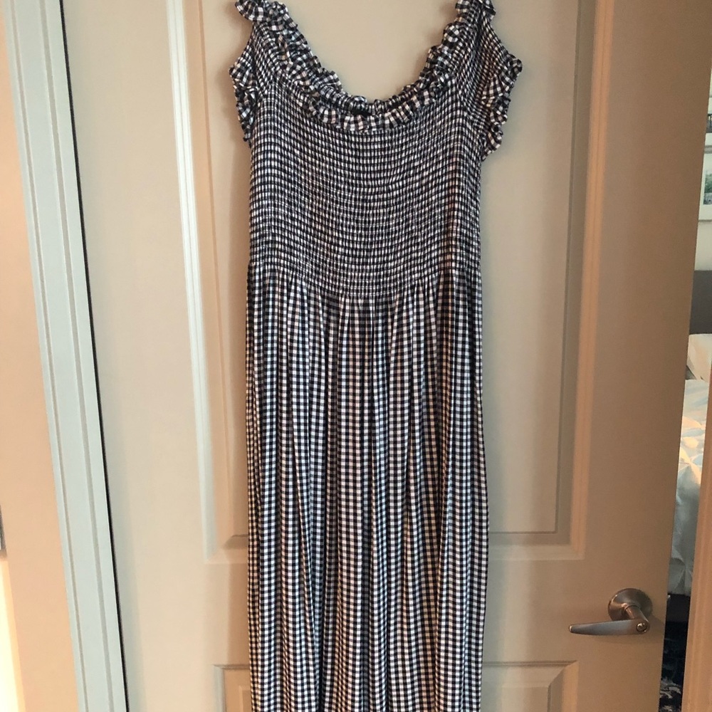 Bardot gingham off the shoulder dress